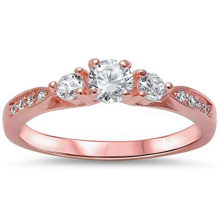 CLOSEOUT!Rose Gold Plated Cz Promise Fashion .925 Sterling Silver Ring