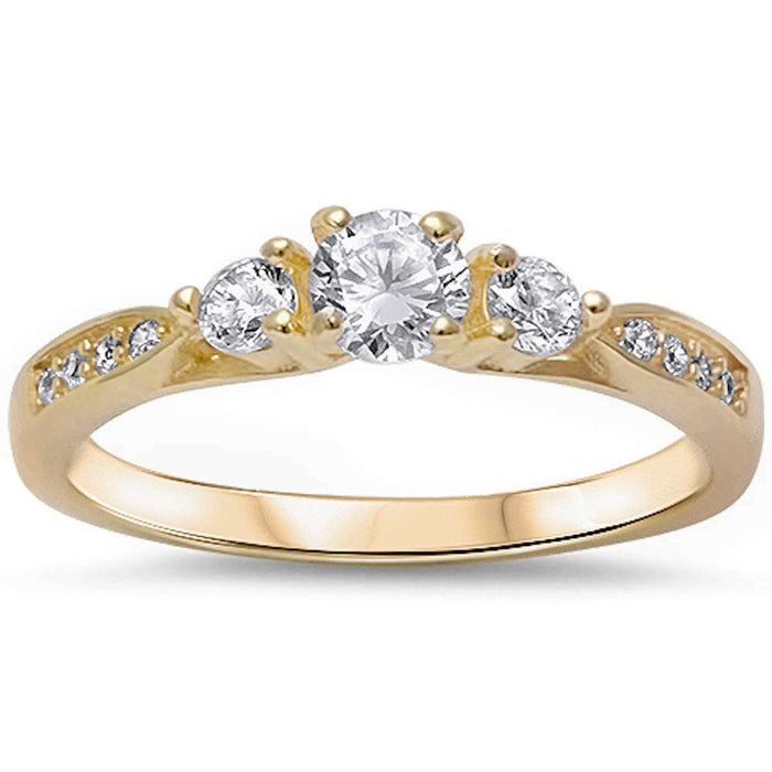 CLOSEOUT!Yellow Gold Plated Cz Promise Fashion .925 Sterling Silver Ring