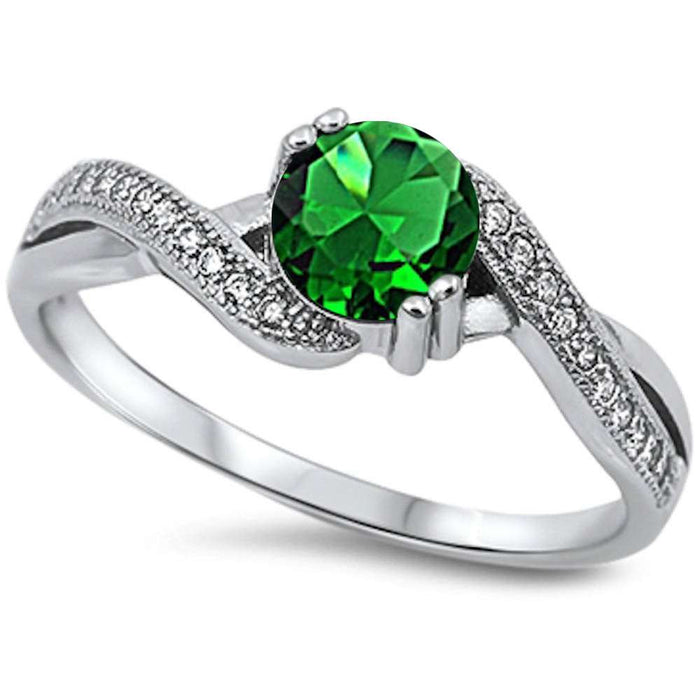 CLOSEOUT! Round Green Emerald & White Cz .925 Sterling Silver Ring