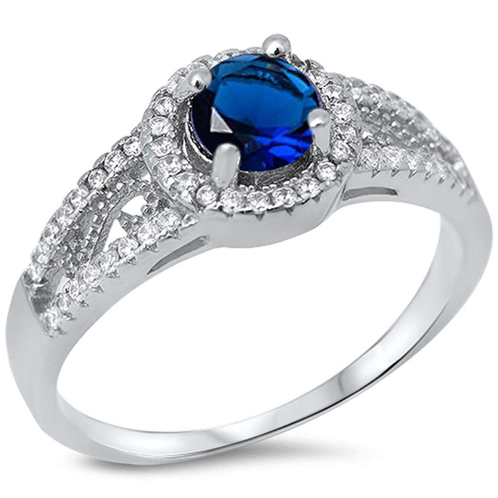 CLOSEOUT!Halo Style Blue Sapphire & Cubic Zirconia .925 Sterling Silver Ring