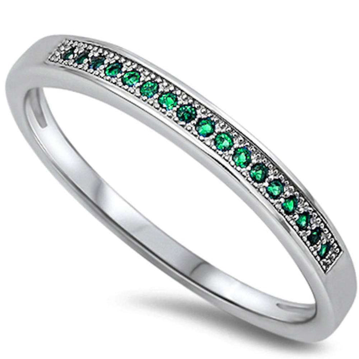 CLOSEOUT!Micro Pave Emerald Band .925 Sterling Silver Ring