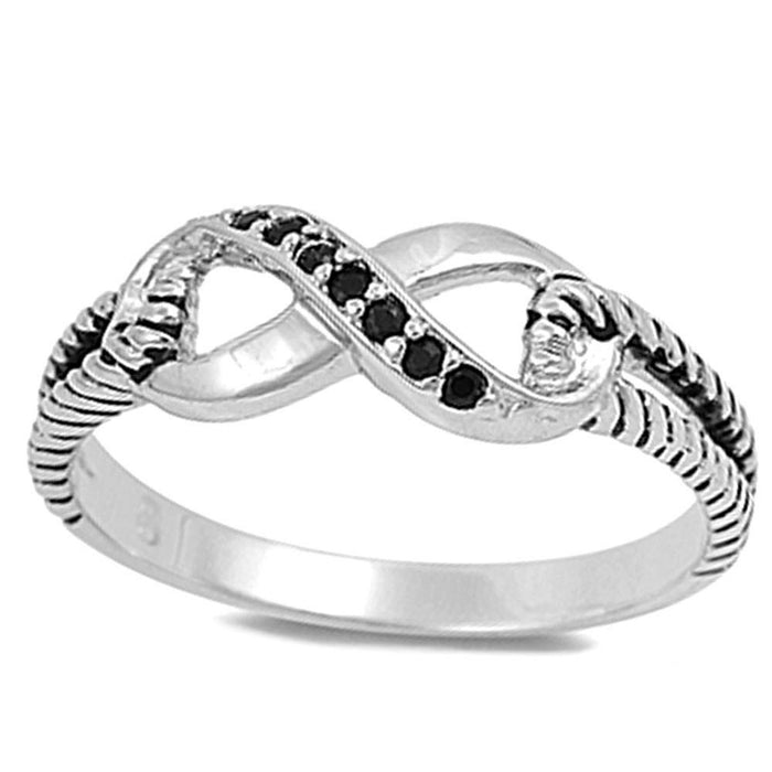 CLOSEOUT! Black Cz Infinity Knot .925 Sterling Silver Ring