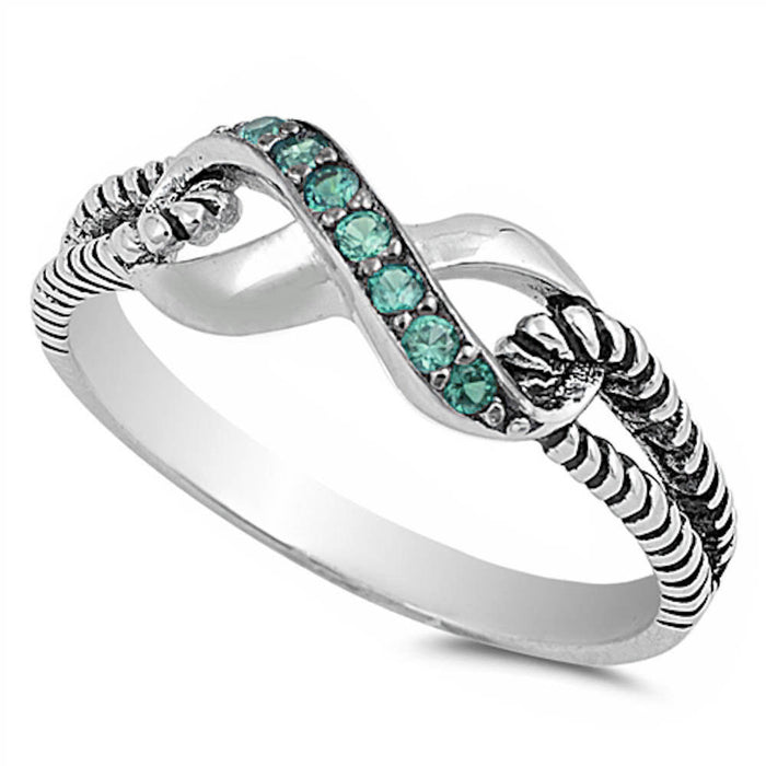 CLOSEOUT! Emerald Infinity Knot .925 Sterling Silver Ring Sizes 4-6