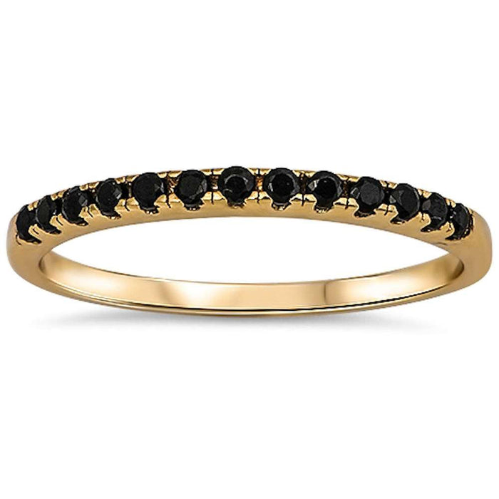 CLOSEOUT!Yellow Gold Plated Black Onyx Eternity Band .925 Sterling Silver Ring