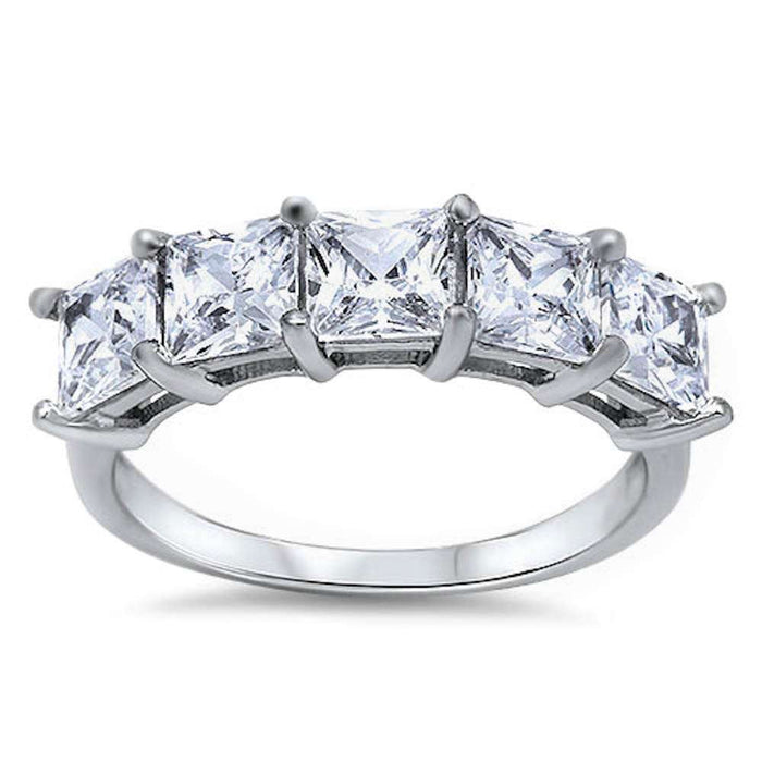 CLOSEOUT! 4 Princess Cut Cz Fashion .925 Sterling Silver Ring