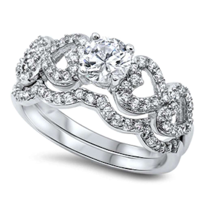 CLOSEOUT! New Round & Heart Cubic Zirconia Set .925 Sterling Silver Ring