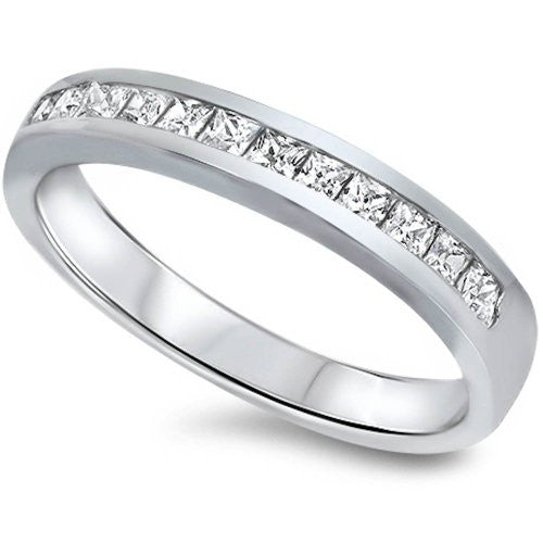CLOSEOUT!Princess-cut Cz Channel Set Wedding Band .925 Sterling Silver