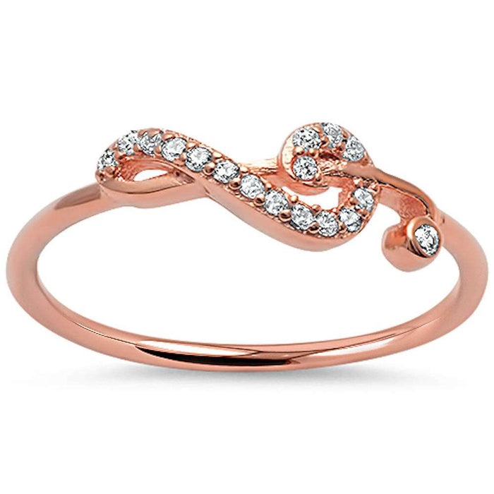 CLOSEOUT!Rose Gold Plated Cz Music Note .925 Sterling Silver Ring