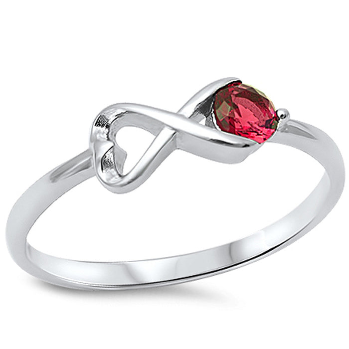 CLOSEOUT! Heart Shape Infinity w/ Ruby .925 Sterling Silver Ring