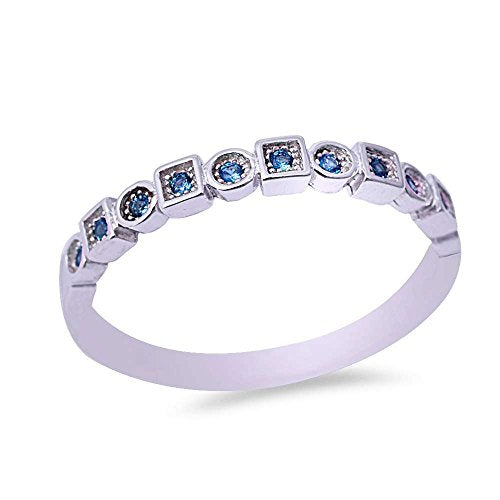 CLOSEOUT!Round & Square Blue Sapphire Onyx Band .925 Sterling Silver Ring