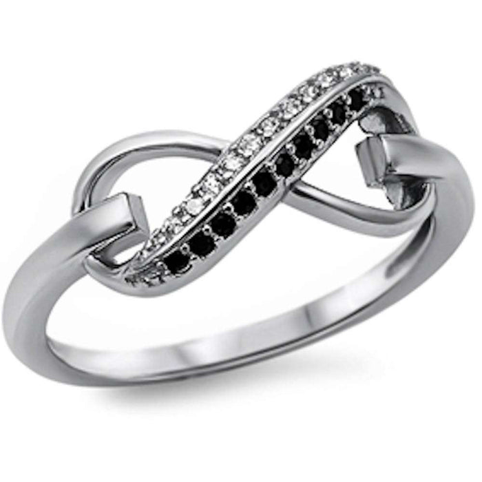 CLOSEOUT! Black Onyx & Cz Infinity .925 Sterling Silver Ring