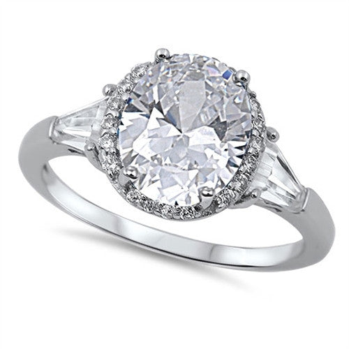 CLOSEOUT! Oval & Baguette Cz .925 Sterling Silver Cocktail Ring
