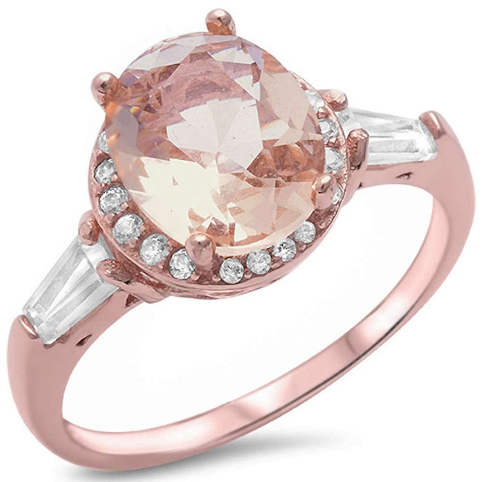 CLOSEOUT!Rose Gold Plated Oval Morganite .925 Sterling Silver Ring