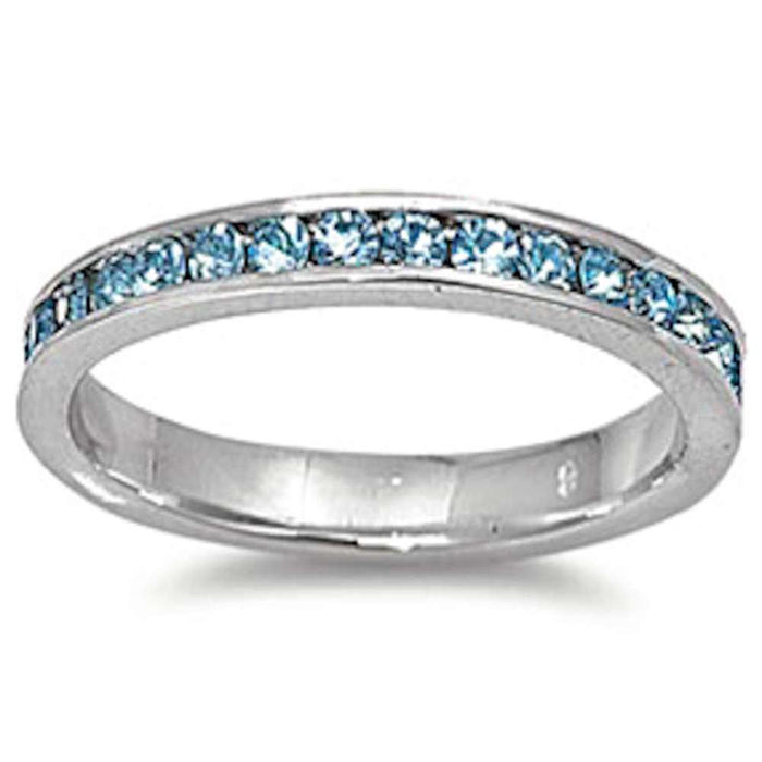 CLOSEOUT! Aquamarine Eternity Band Ring .925 Sterling Silver