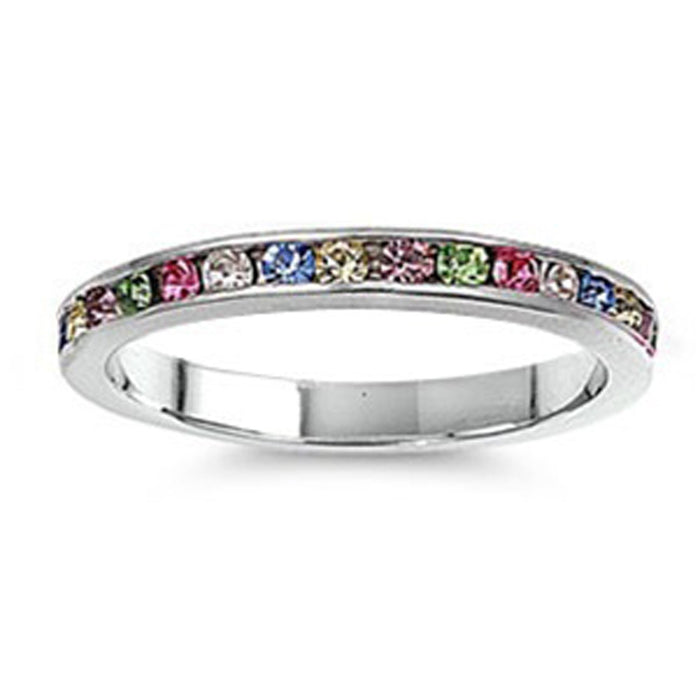 CLOSEOUT! Multi-colored Eternity Style Band .925 Sterling Silver Ring