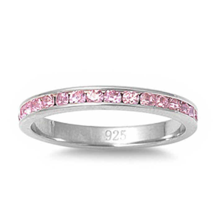 CLOSEOUT! Pink Cz Eternity Band Ring .925 Sterling Silver