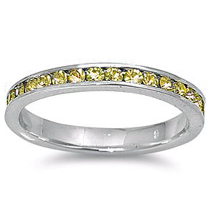 CLOSEOUT! Yellow Cz Eternity Band Ring .925 Sterling Silver