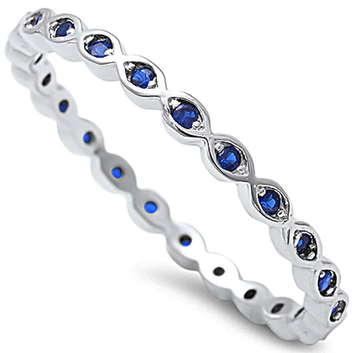 Blue Sapphire Eternity Band .925 Sterling Silver Ring