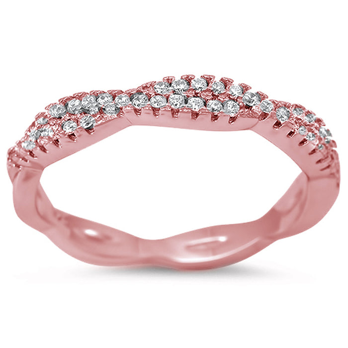 CLOSEOUT!Rose Gold Plated Infinity Style Cubic Zirconia .925 Sterling Silver Ring