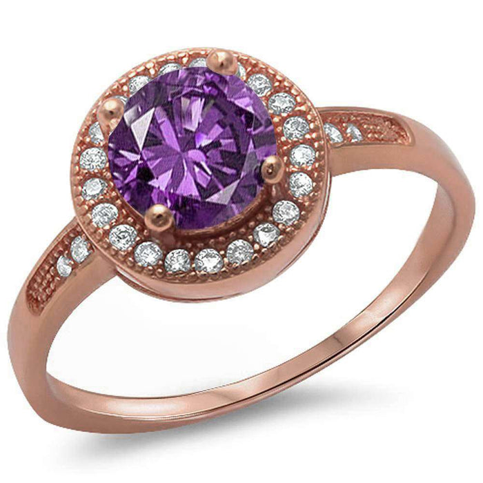 CLOSEOUT! Halo Style Amethyst & Cz .925 Sterling Silver Ring