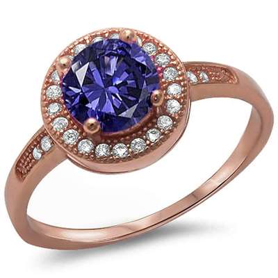 CLOSEOUT! Halo Style Tanzanite & Cz .925 Sterling Silver Ring