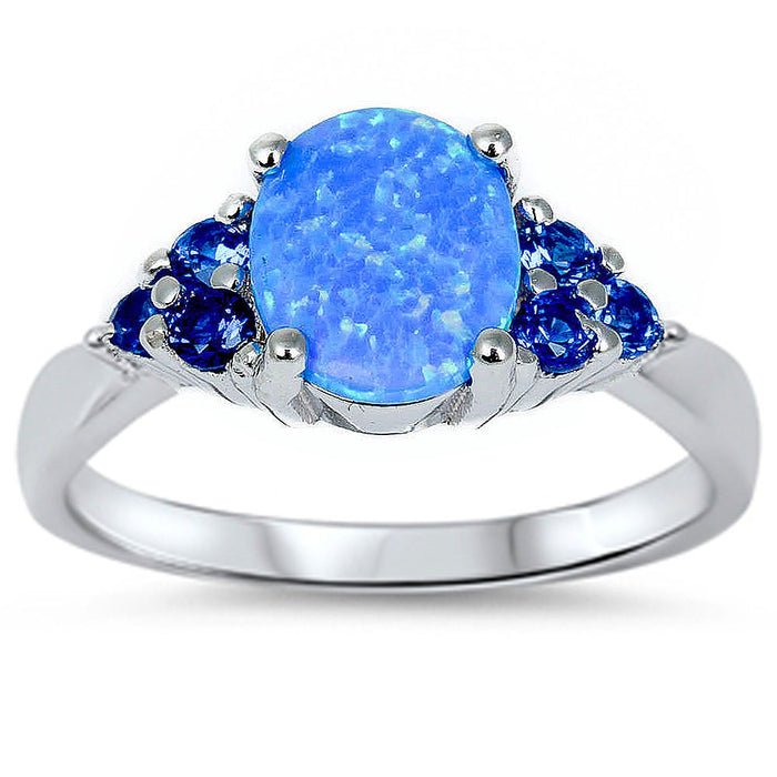 CLOSEOUT!Best Seller Blue Opal & Blue Sapphire .925 Sterling Silver Ring Sizes 3-12