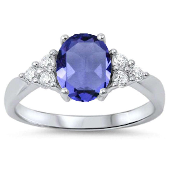 CLOSEOUT! Oval Tanzanite & Cubic Zirconia .925 Sterling Silver Ring