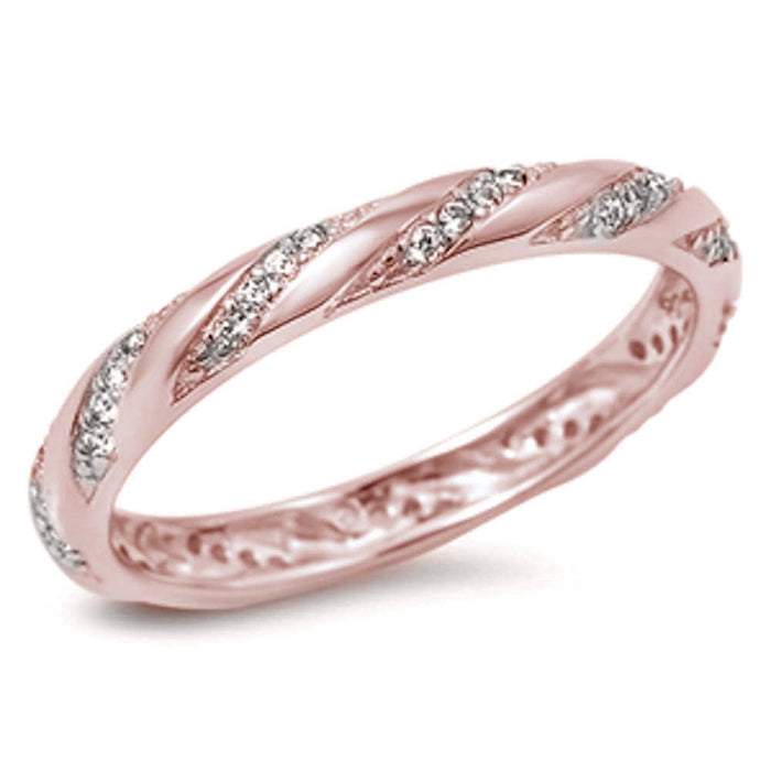 CLOSEOUT!Rose Gold Plated Cubic Zirconia Eternity Design Band .925 Sterling Silver Ring Size 5-10
