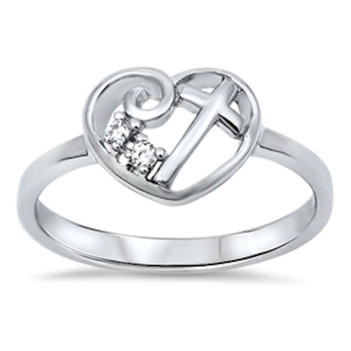 CLOSEOUT!Heart Cubic Zirconia Cross .925 Sterling Silver Ring