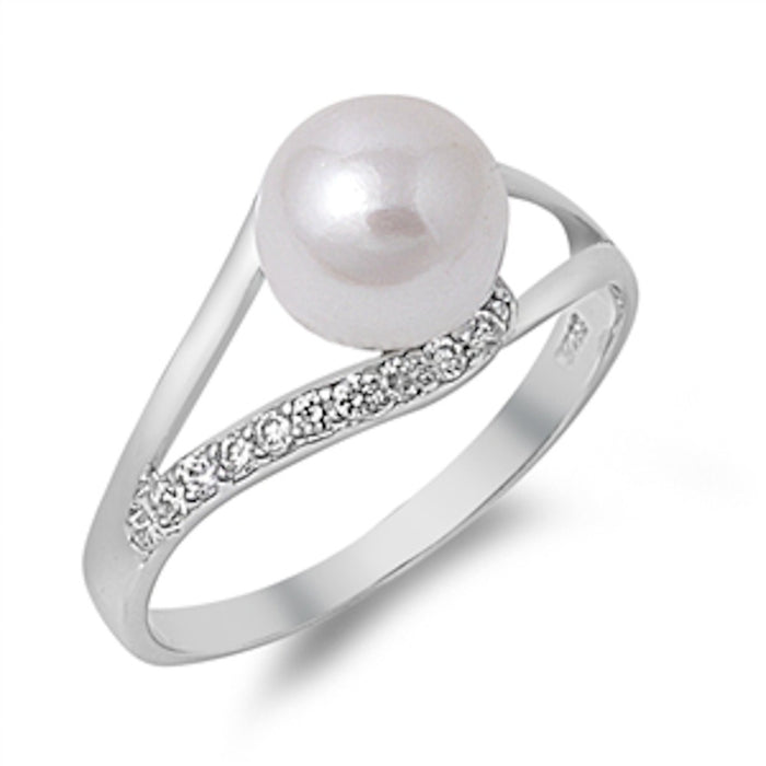 CLOSEOUT! Elegant! Fresh Water Pearl & CZ .925 Sterling Silver Ring