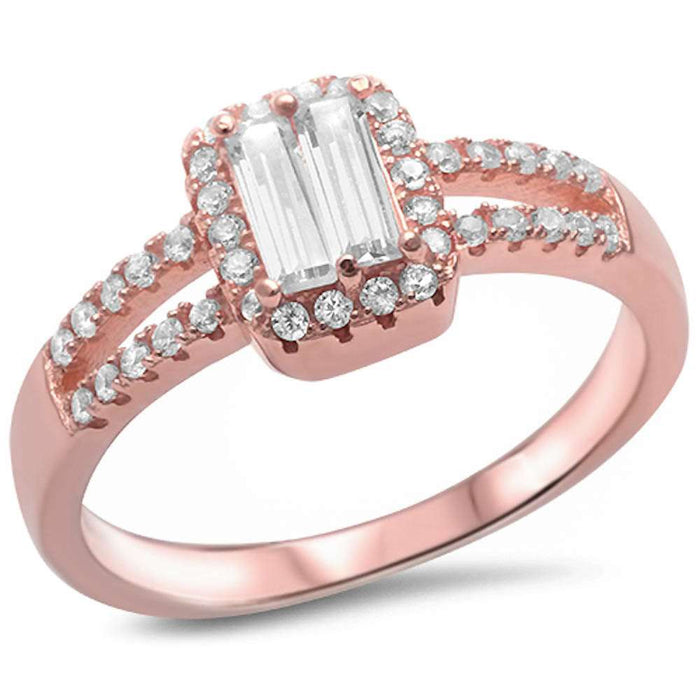 CLOSEOUT! Rose Gold Plated Baguette Cubic Zirconia .925 Sterling Silver Ring Sizes 5-9
