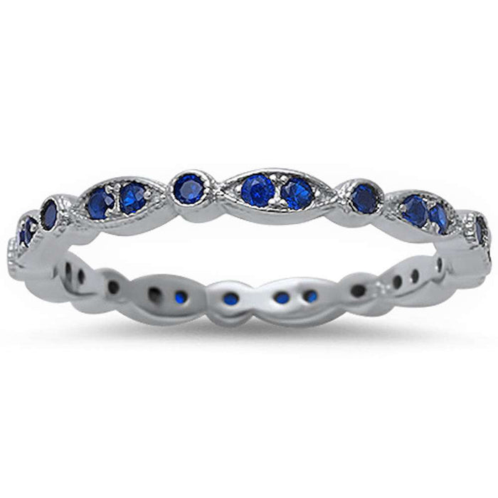 CLOSEOUT! Blue Sapphire Wraparound All Seeing Eyes .925 Sterling Silver Band Ring Sizes 4-12