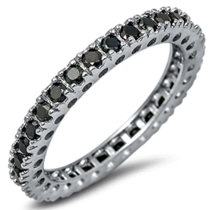 CLOSEOUT!Eternity Wedding Band Black Cz Gemstone .925 Sterling Silver Band