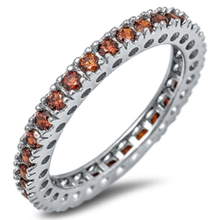 CLOSEOUT!Eternity Wedding Band Garnet Gemstone .925 Sterling Silver Band