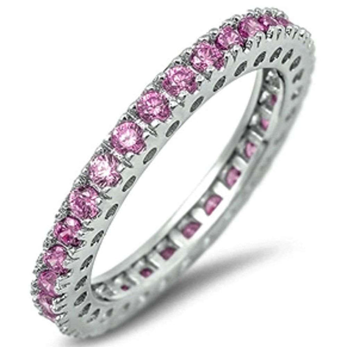 CLOSEOUT!Eternity Wedding Band Pink Topaz Gemstone .925 Sterling Silver Band