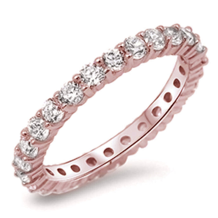 CLOSEOUT! Rose Gold Plated Cubic Zirconia Eternity Anniversary Band .925 Sterling Silver Ring