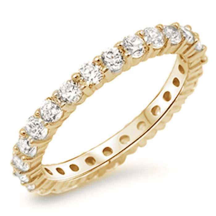 CLOSEOUT! Yellow Gold Plated Cubic Zirconia Eternity Anniversary Band .925 Sterling Silver Ring