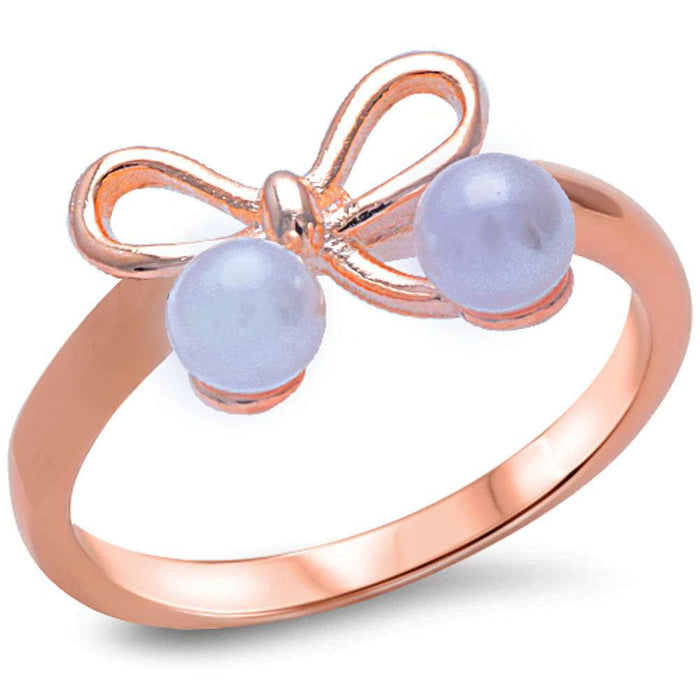 CLOSEOUT!LabRose Gold Plated Pearl Ribbon .925 Sterling Silver Ring