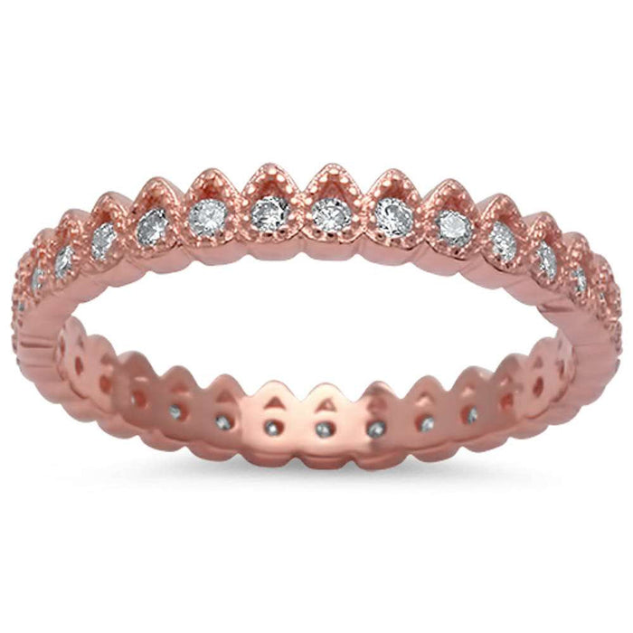 CLOSEOUT!Rose Gold Plated Pear Shape Cz Band .925 Sterling Silver Ring Sizes 4-10