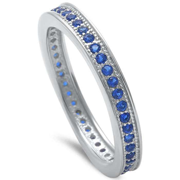 CLOSEOUT!Blue Sapphire Eternity Band .925 Sterling Silver Ring Sizes 5-6,10
