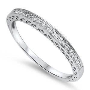 CLOSEOUT!Antique Style Pave Set Round Wedding Band .925 Sterling Silver