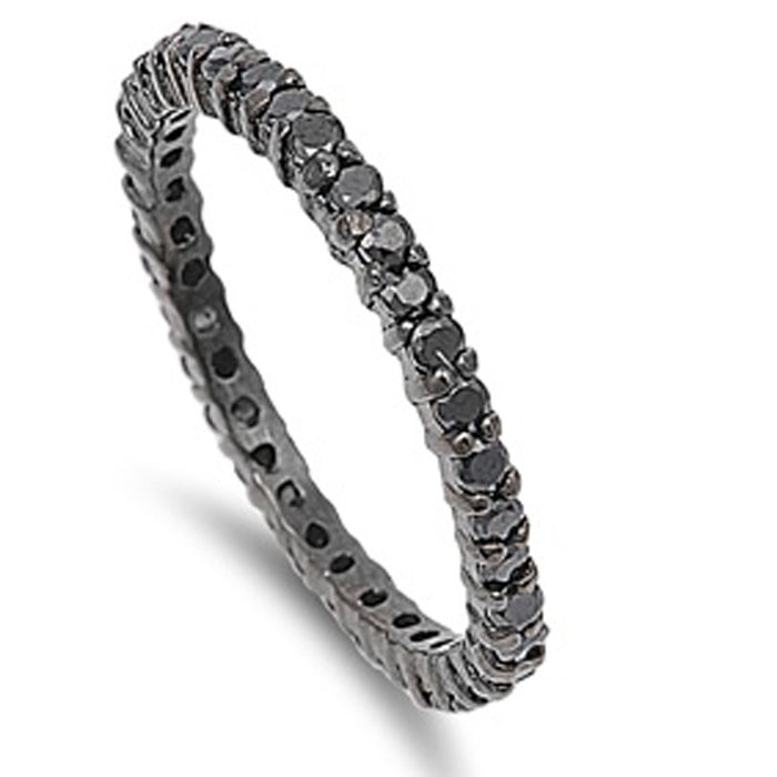Black Plated Stackable Black Cubic Zirconia .925 Sterling Silver Eternity Band