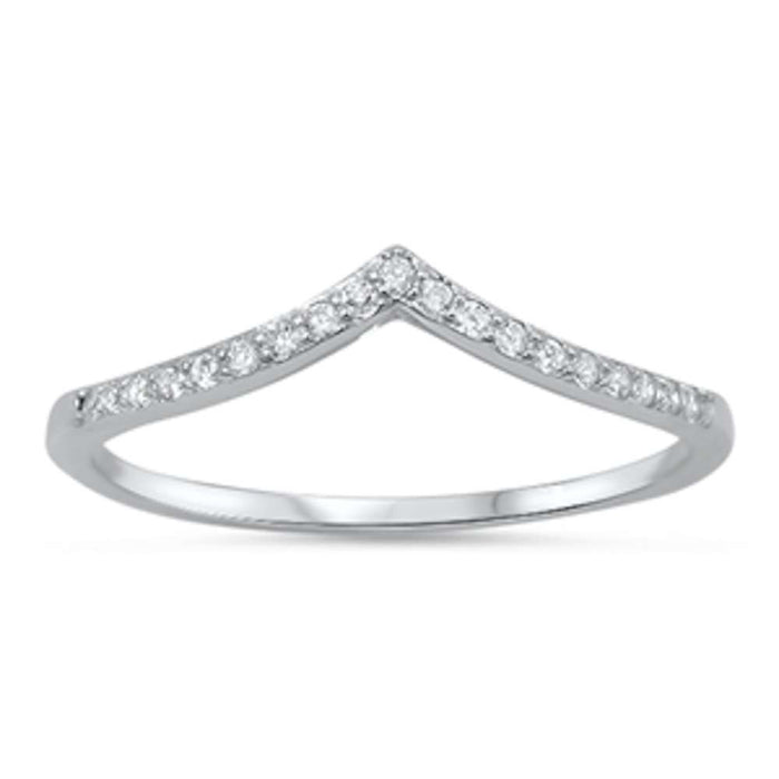 New V-Shape Chevron Cubic Zirconia Band .925 Sterling Silver Ring