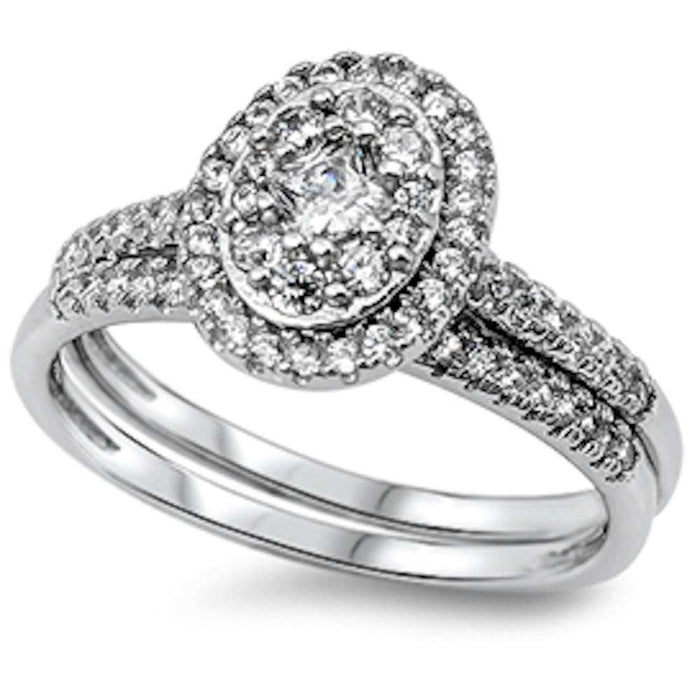CLOSEOUT! 1CT Princess & Round Cz 2 Rings Set .925 Sterling Silver Ring Sizes 5-10