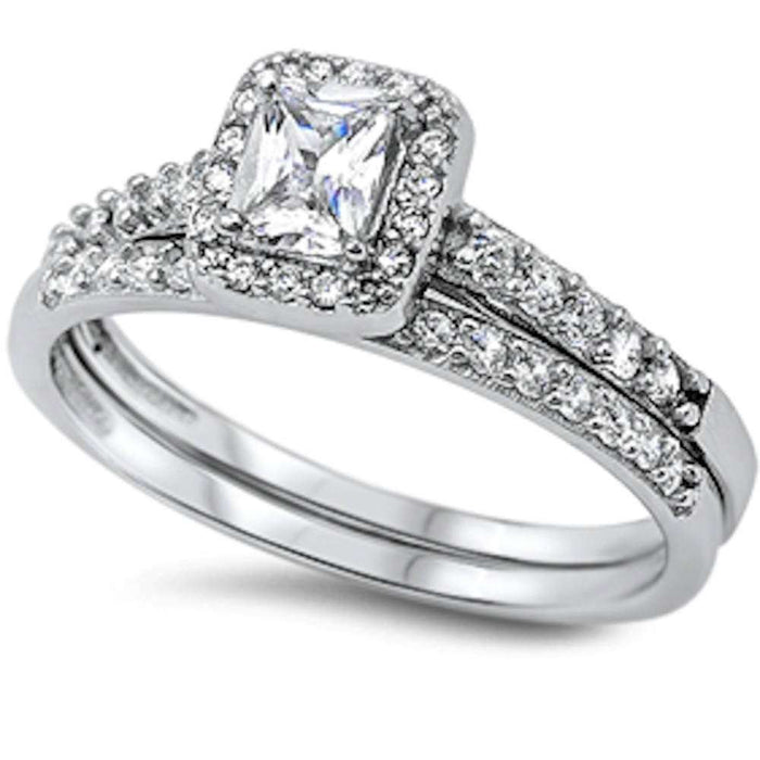 CLOSEOUT!1.50CT Princess & Round Cz 2 Rings Set .925 Sterling Silver Ring