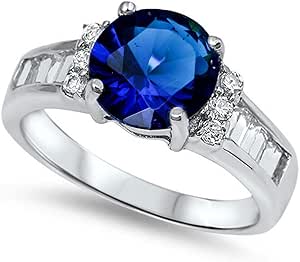 CLOSEOUT!Blue Sapphire & Cz Engagement Ring .925 Sterling Silver