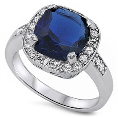 CLOSEOUT! Cushion Cut Sapphire Halo Ring .925 Sterling Silver Ring