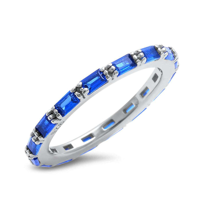 CLOSEOUT! Baguette Blue Sapphire .925 Sterling Silver Eternity Band