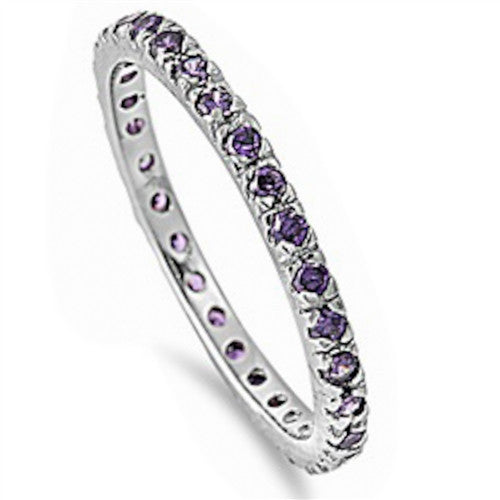 Stackable Amethyst Cubic Zirconia .925 Sterling Silver Eternity Band