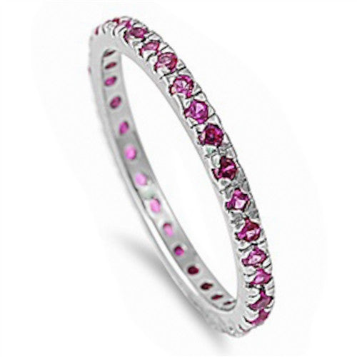 Beautiful Stackable Ruby Cubic Zirconia Eternity Anniversary Band .925 Sterling Silver